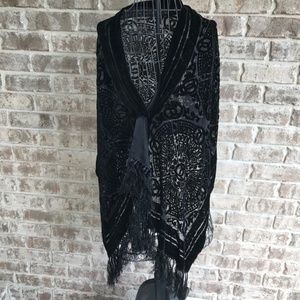 Black Silk scarf wrap hip sash Velour Boho Festive